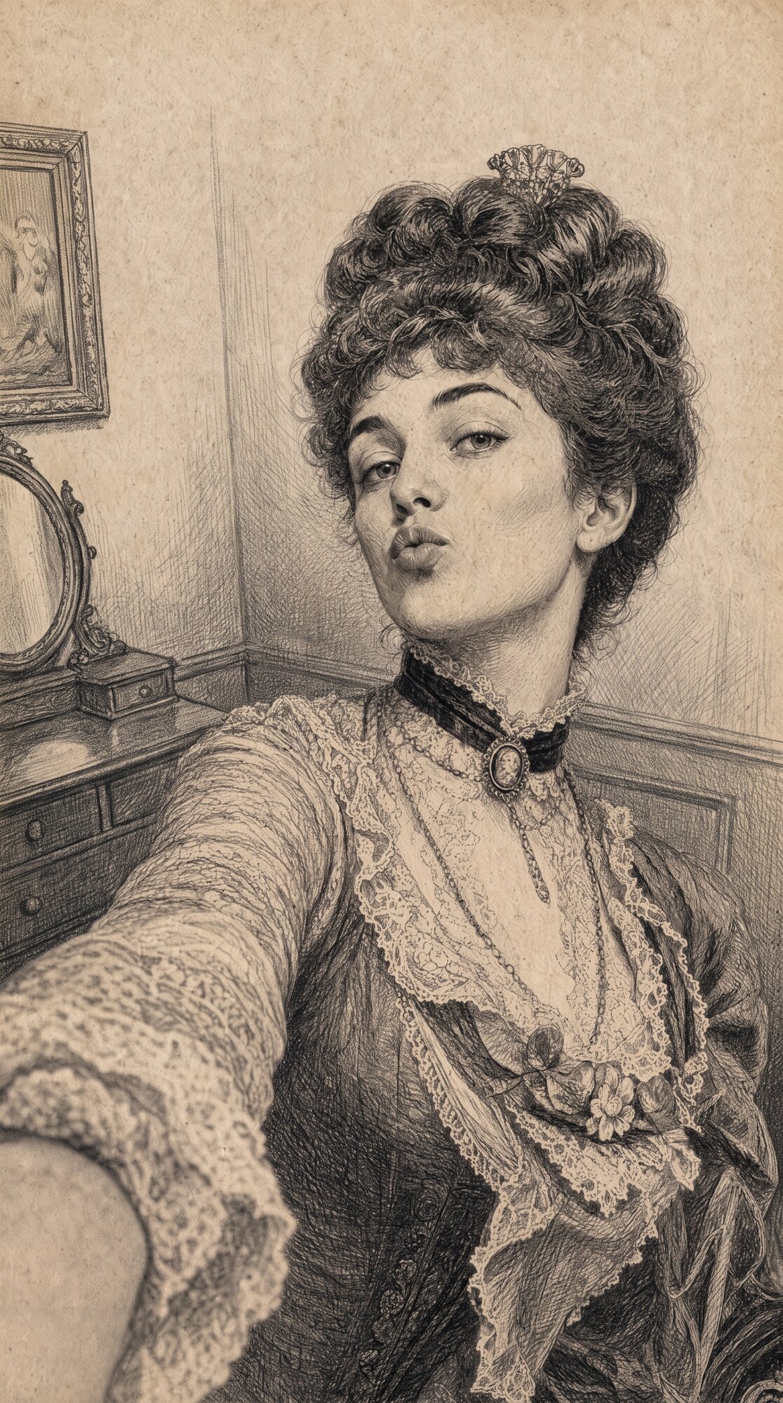 Victorian woman taking a selfie