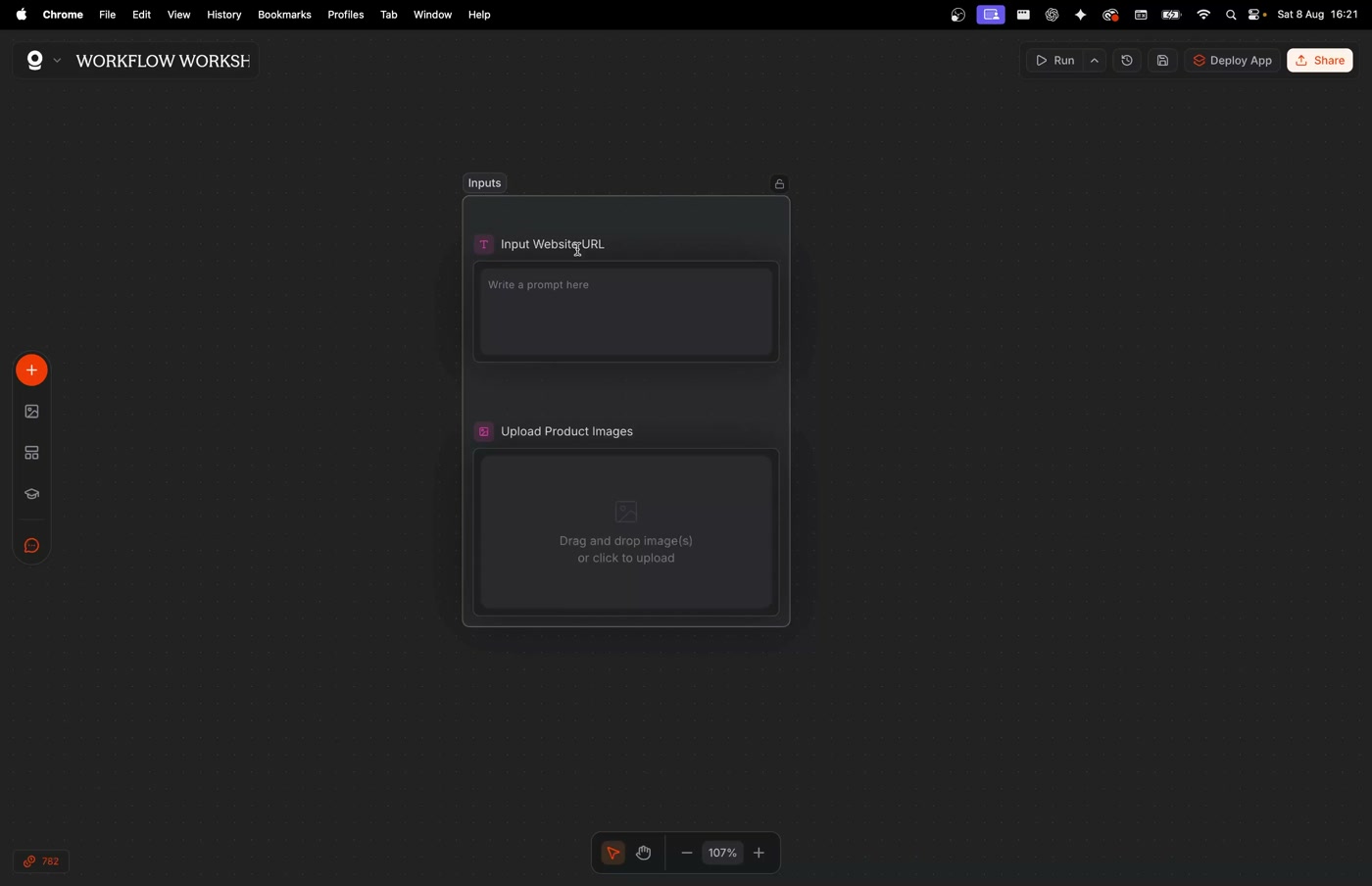 The Website URL and Product Image input nodes in Pletor