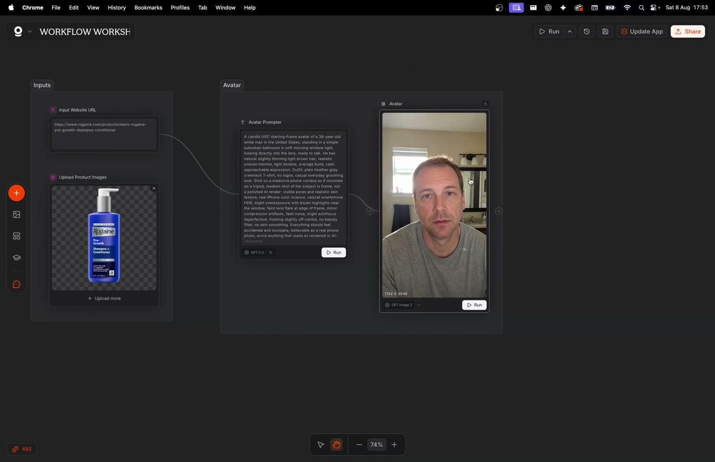 The approved receding-hair male avatar connected to the website input
