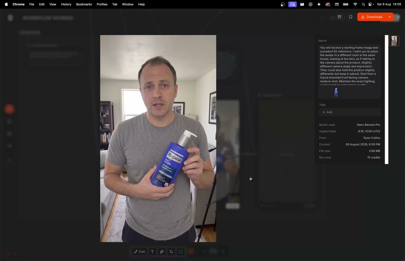 The same male avatar holding Rogaine in a second room