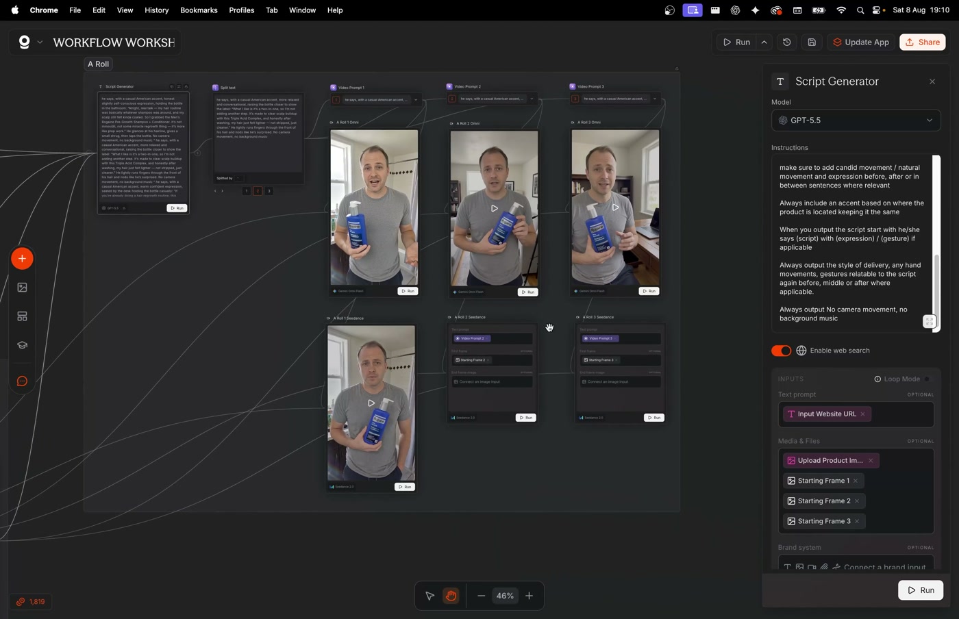 A generated Rogaine A-roll clip being reviewed